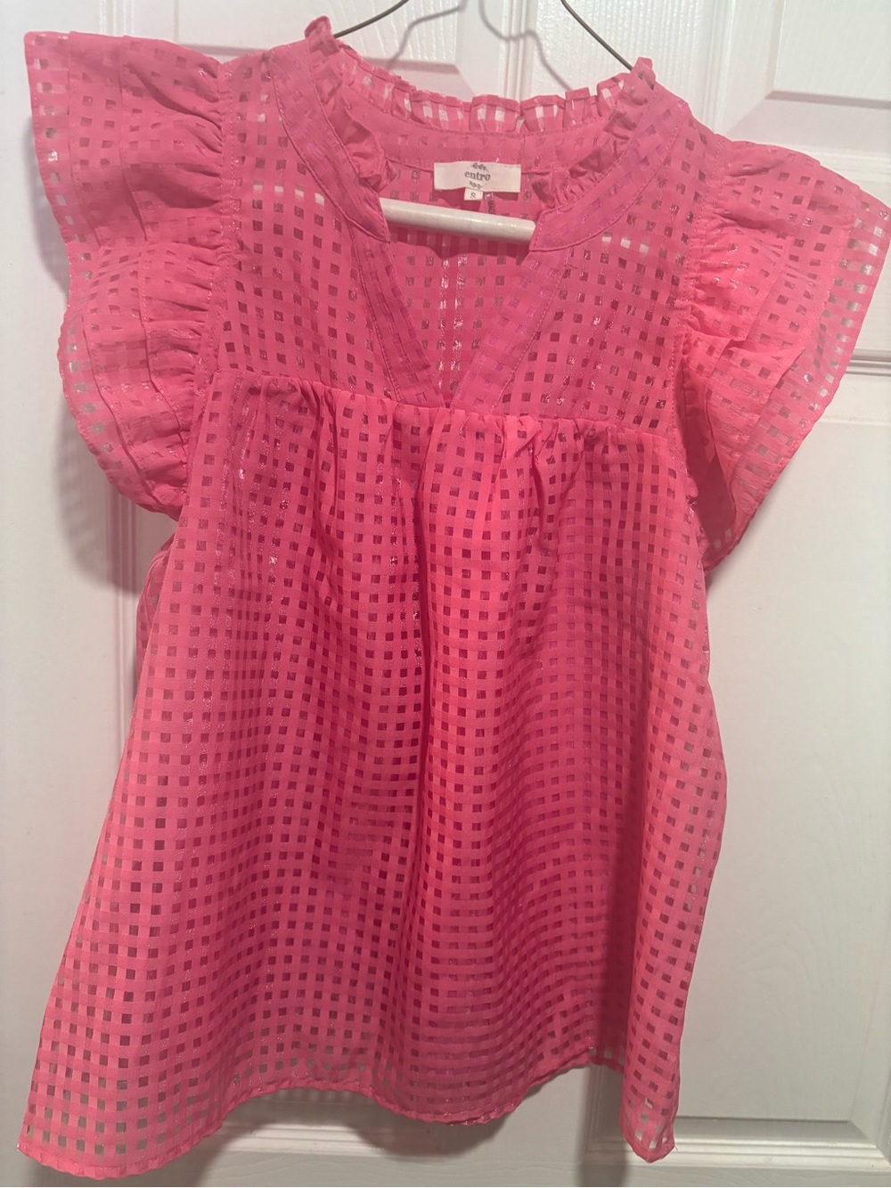 Entro Pink Eyelet Flutter Sleeve Women’s Top